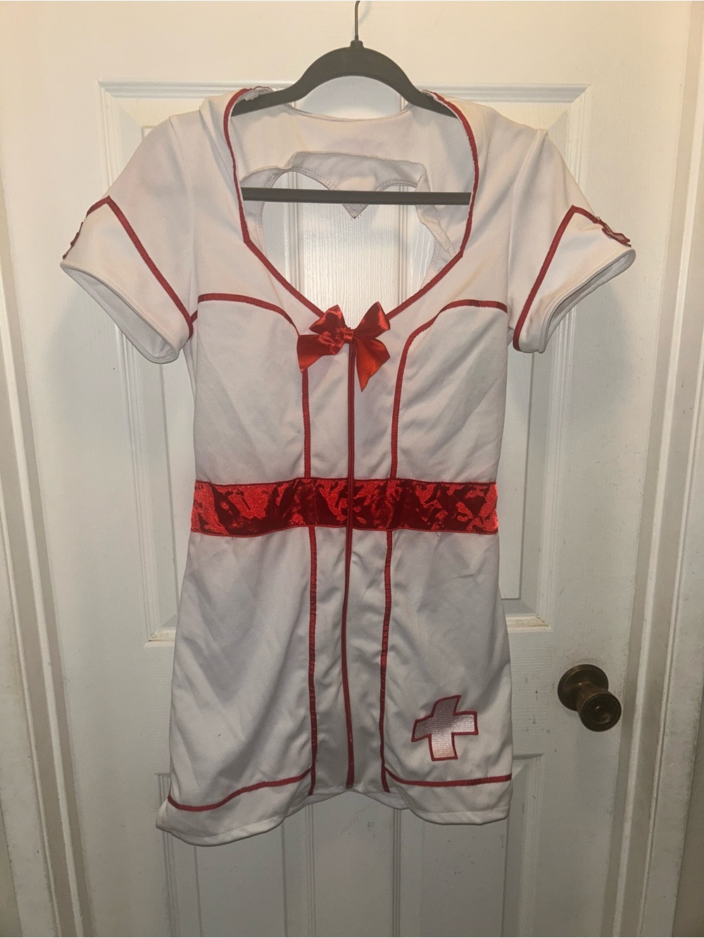 Women’s Sexy Nurse Costume White Red Mini Dress Heart Cutout Halloween
